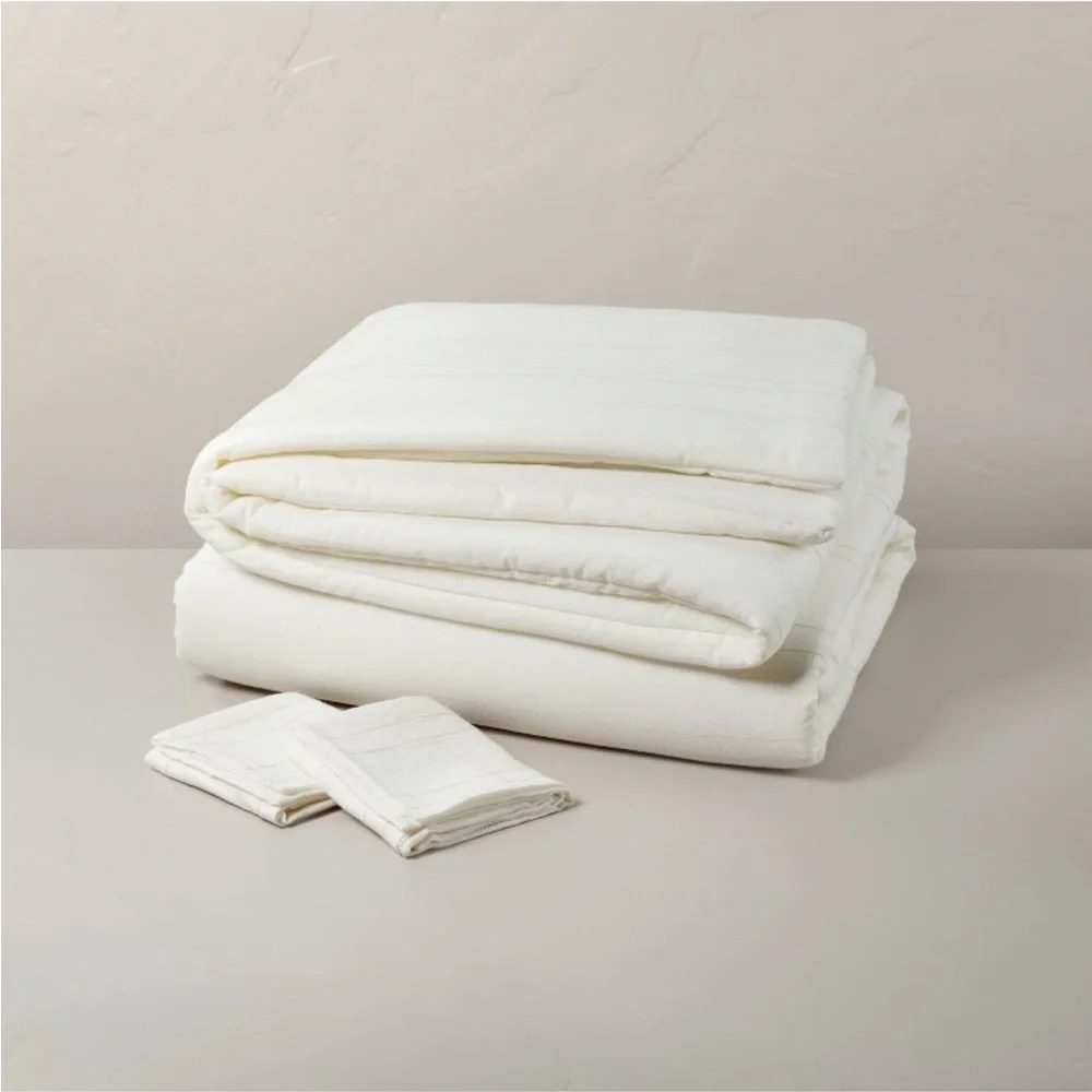 HEARTH & HAND NWT 3pc fine stripe duvet & sham set -twilight taupe -full/queen